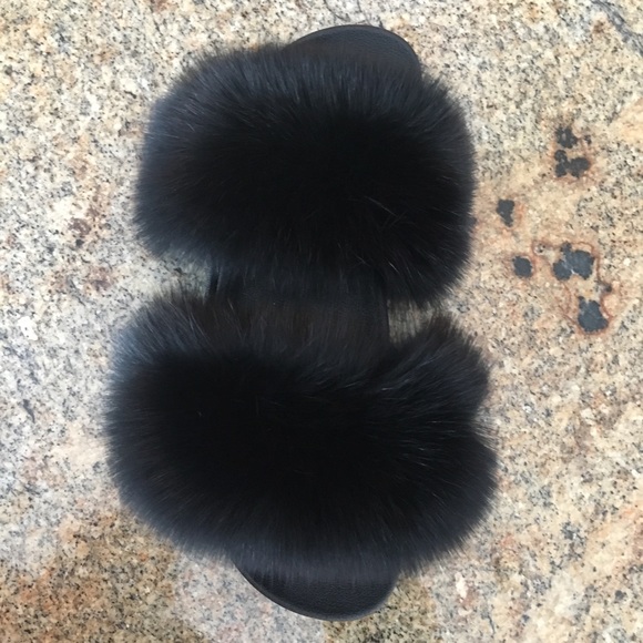 Brand New REAL Fox Fur Slides in Black!!!STUNNING! - Picture 5 of 5